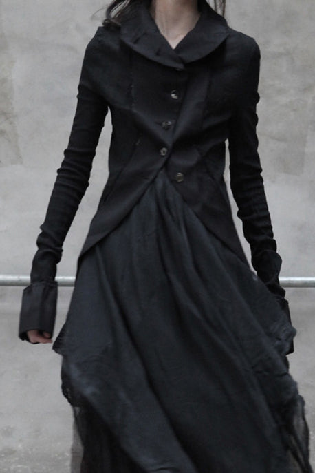 Marc Le Bihan Silky Long Sleeve Jacket Collection Highly Handcrafted France MLB-22905-HEI Black PMLB3